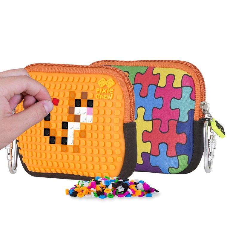 Pixie Crew, saszetka, kosmetyczka, puzzle, pomarańczowy panel