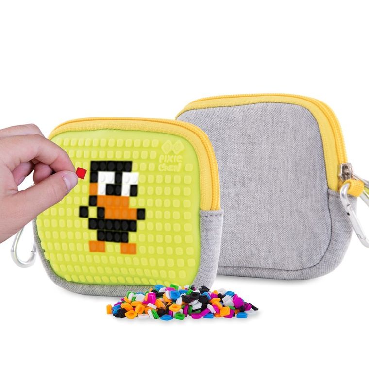 Pixie Crew, saszetka, kosmetyczka, szara, neonowy żółty panel