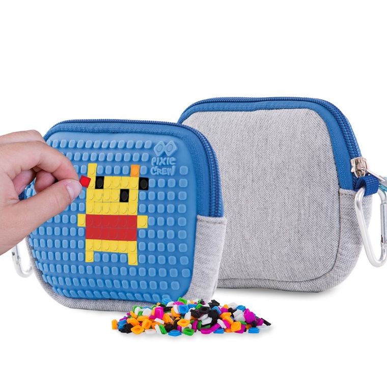 Pixie Crew, saszetka, kosmetyczka, szara, niebieski panel