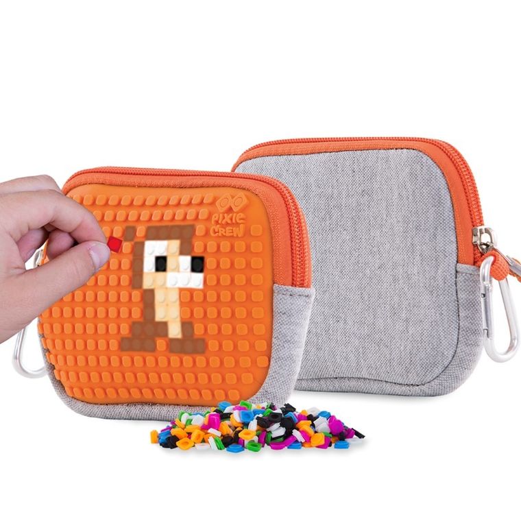 Pixie Crew, saszetka, kosmetyczka, szara, pomarańczowy panel