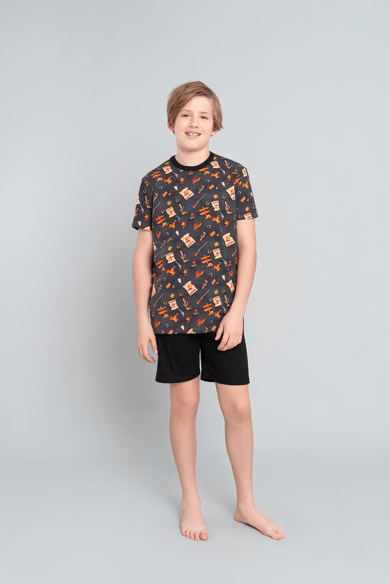 Piżama chłopięca, szaro-czarna, Western, Italian Fashion