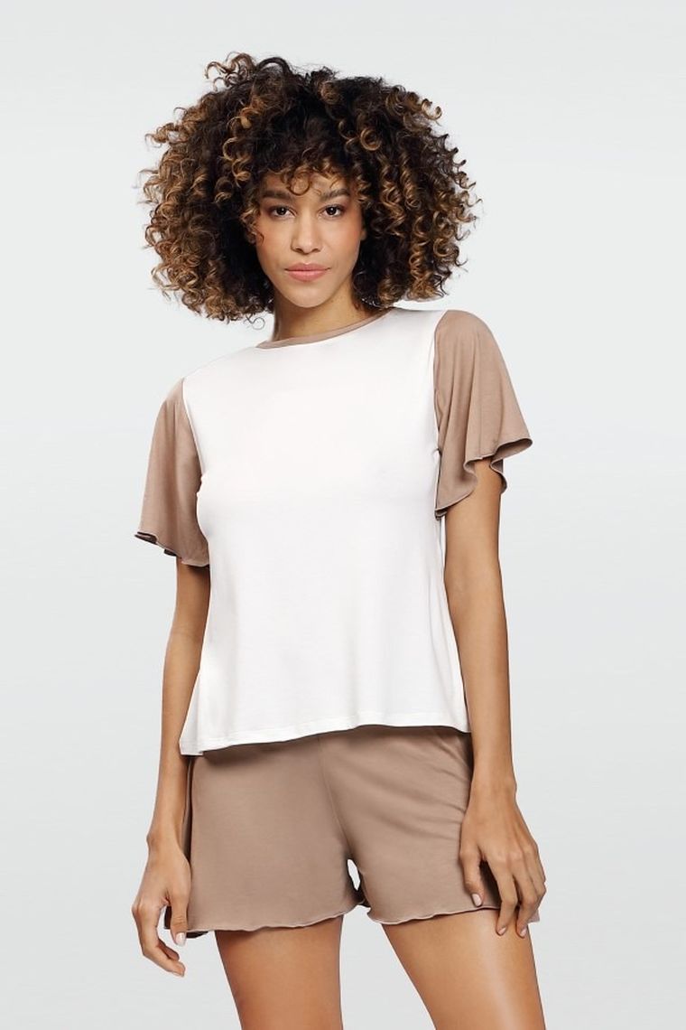 Piżama damska, biało-beżowa, Alana, Dkaren