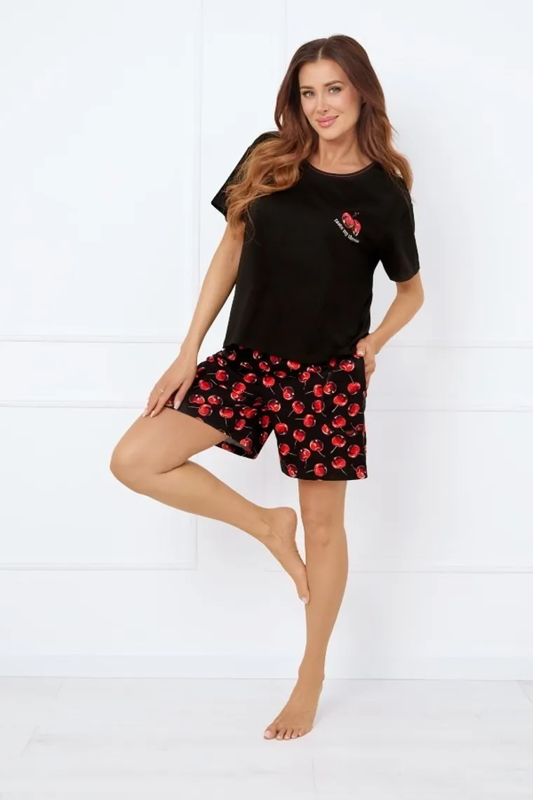 Piżama damska, czarna, Cherry, Italian Fashion