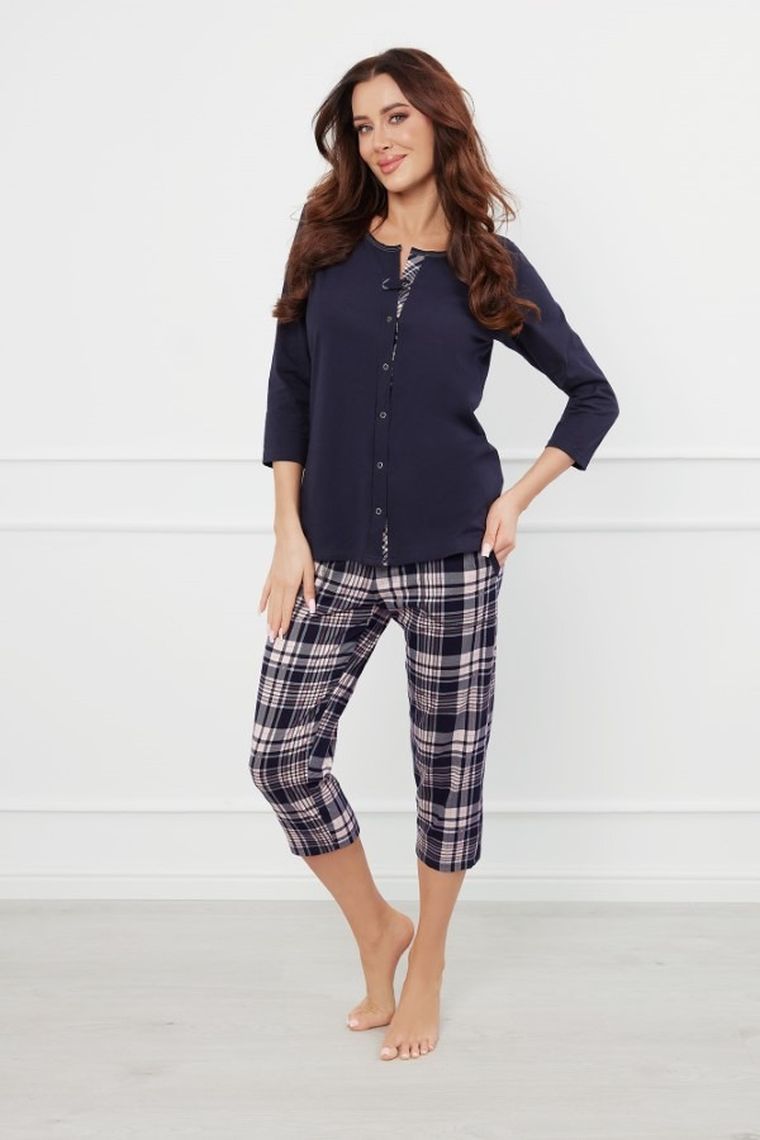 Piżama damska, granatowa, Dona, Italian Fashion