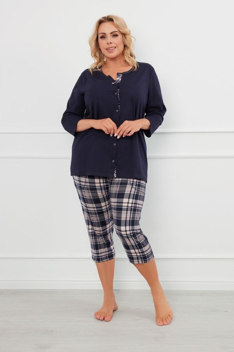 Piżama damska, plus size, granatowa, Dona, Italian Fashion