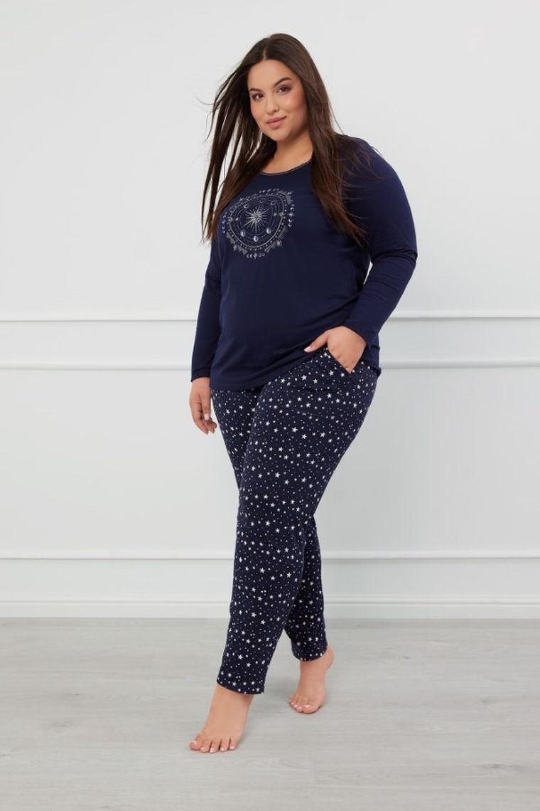Piżama damska, plus size, granatowa, Italian Fashion