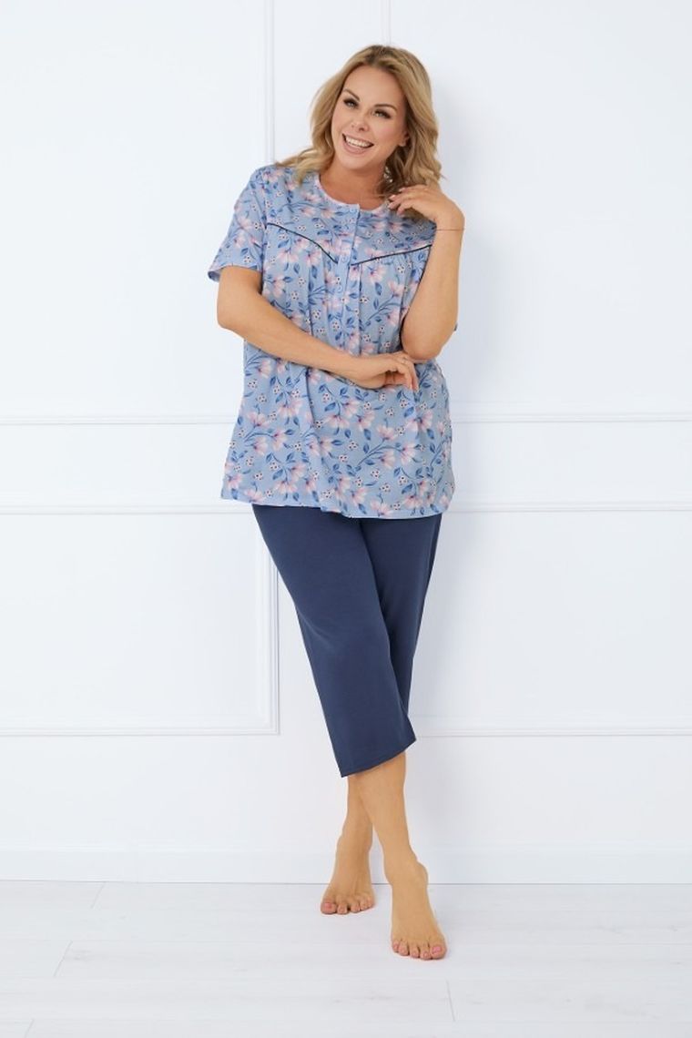 Piżama damska, plus size, niebieska, Italian Fashion