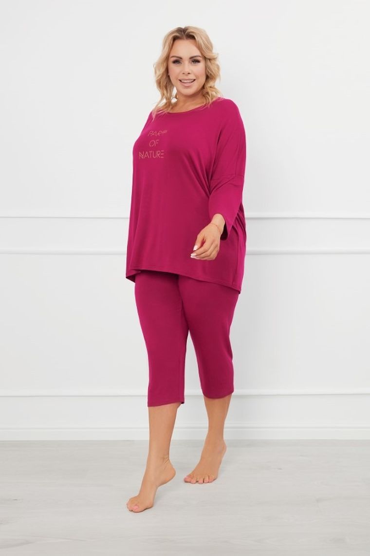 Piżama damska, plus size, różowa, Natura, Italian Fashion