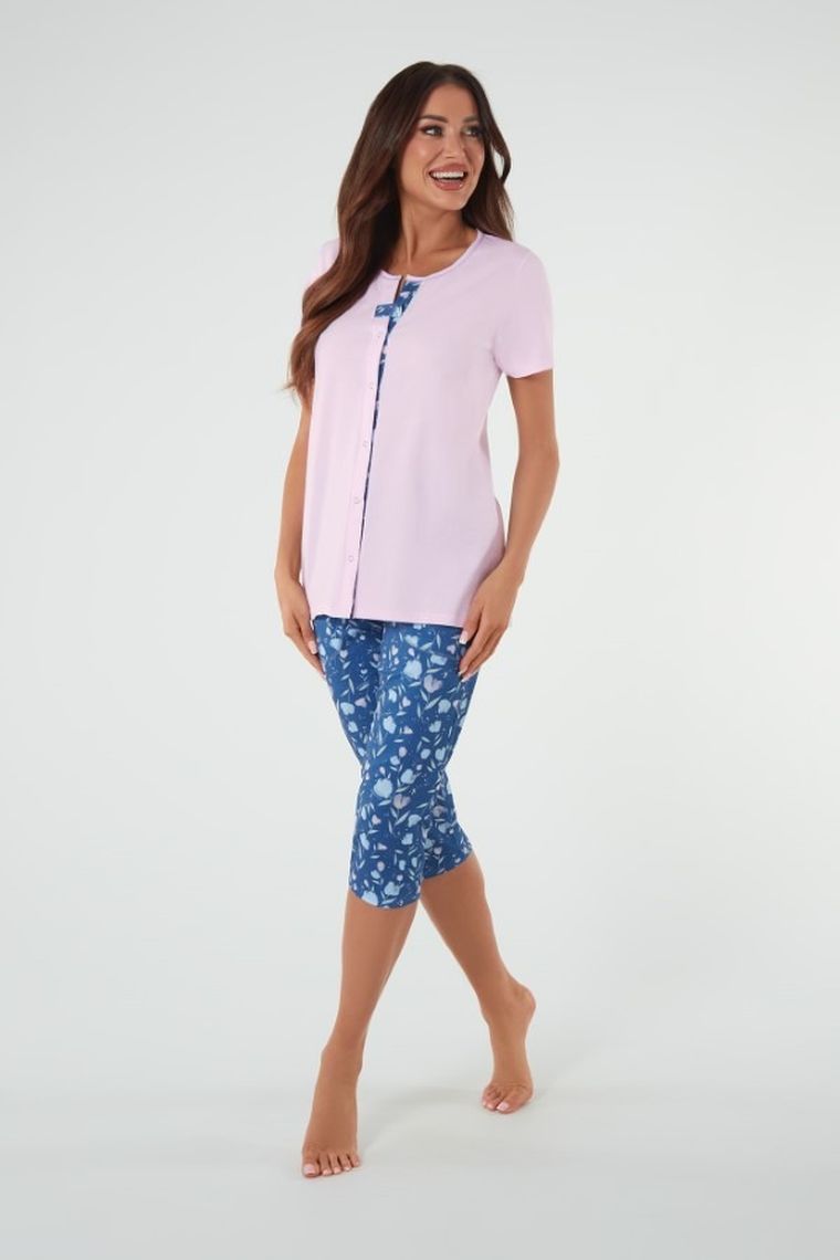 Piżama damska, różowo-niebieska, Lady, Italian Fashion