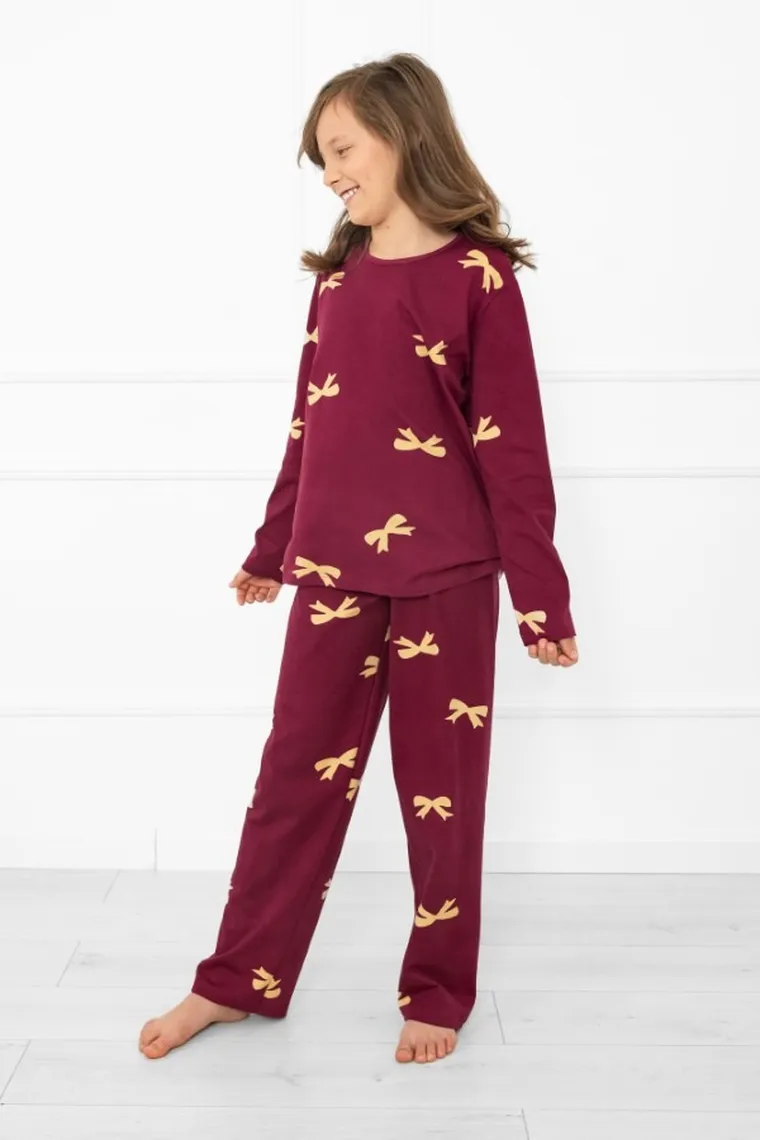 Piżama dziewczęca, bordowa, Kwadro, Italian Fashion