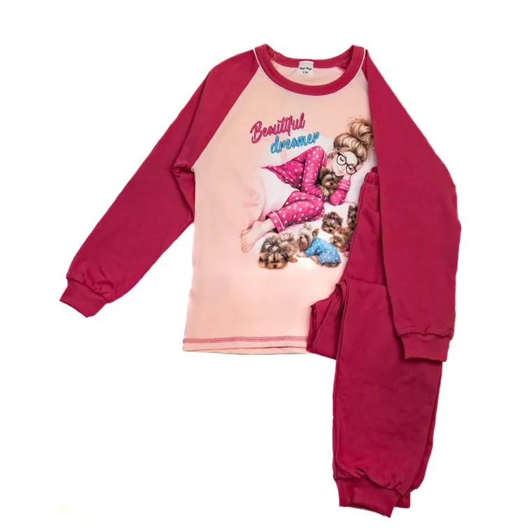 Piżama dziewczęca, ciemnoróżowa, Tup Tup