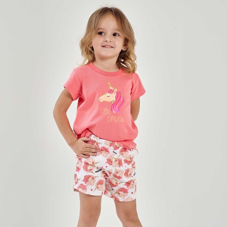 Piżama dziewczęca, koralowo-biała, Taro