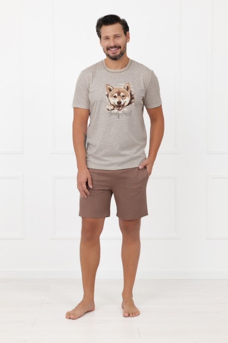Piżama męska, brązowa, Shiba, Italian Fashion