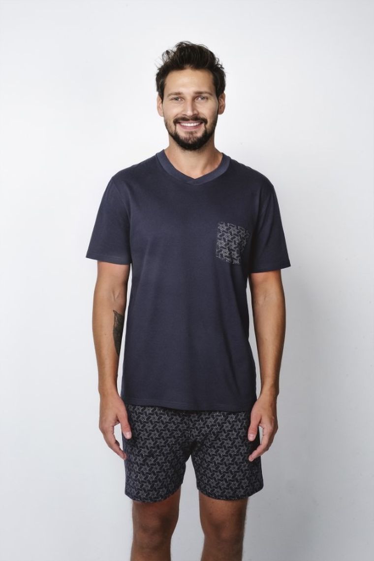 Piżama męska, granatowa, Diaz, Italian Fashion