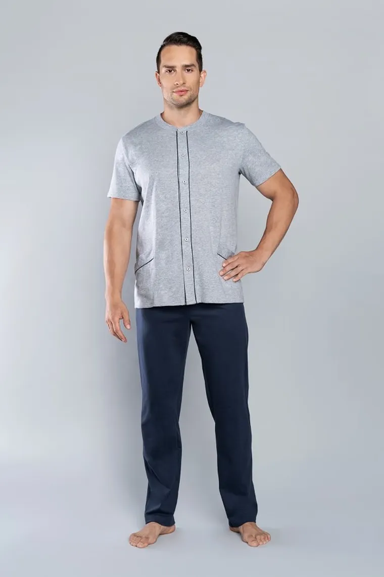 Piżama męska, plus size, szaro-granatowa, Alcest, Italian Fashion