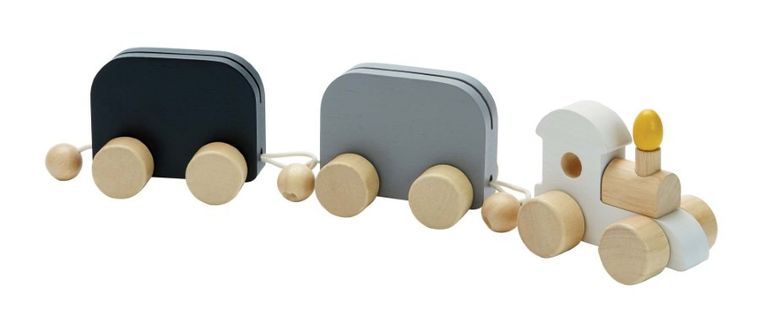 Plan Toys, Pociąg urodzinowy, zabawka drewniana