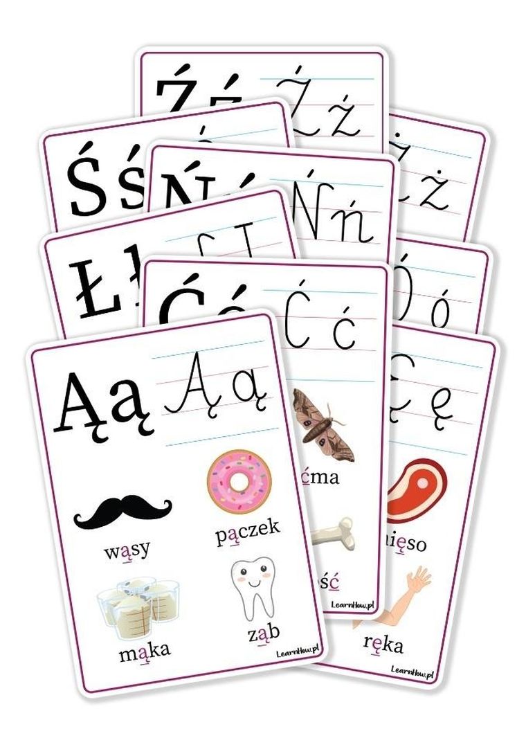Plansze edukacyjne A4. Alfabet. Rozszerzenie. 9 kart