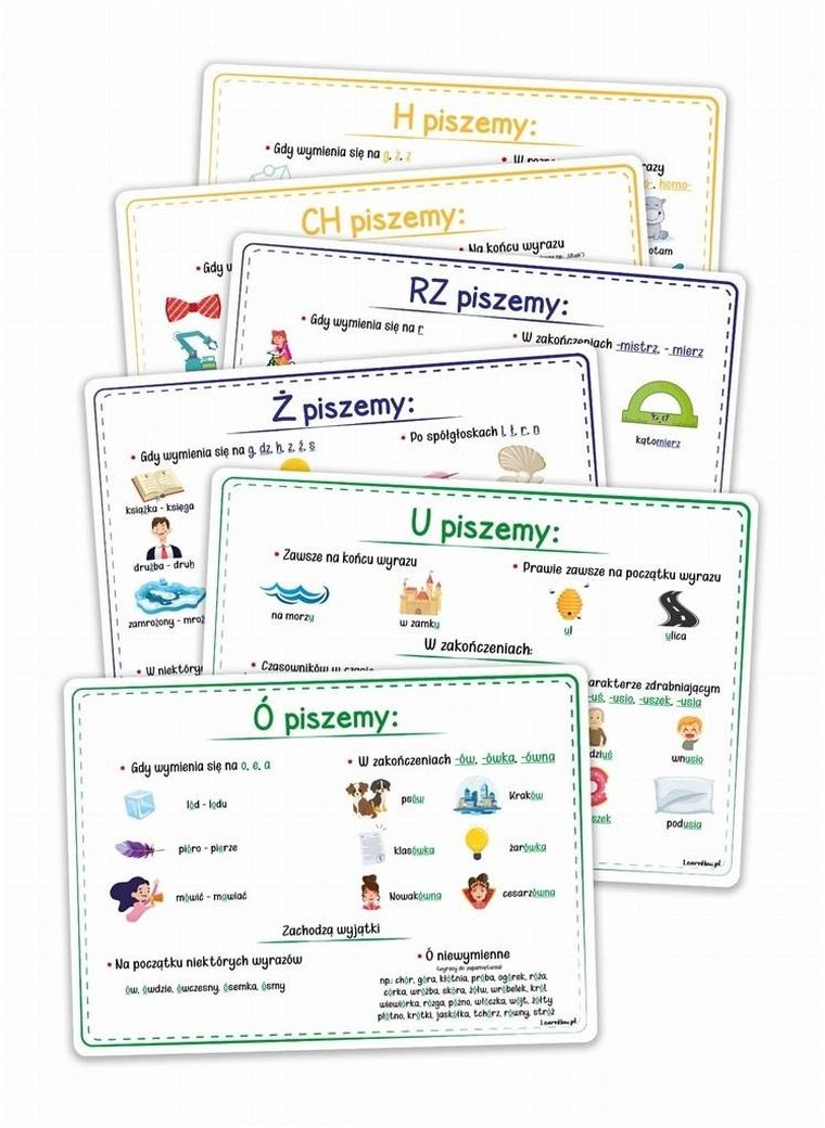 Plansze edukacyjne A4. Ortografia. 6 kart