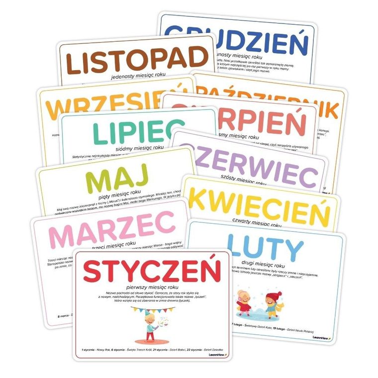 Plansze edukacyjne A5. Miesiące 12 kart