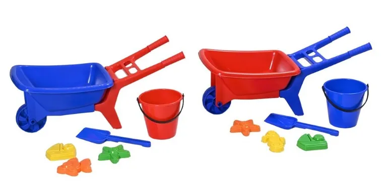 Plasto, taczka z akcesoriami do piasku, czerwona/niebieska, 56 cm