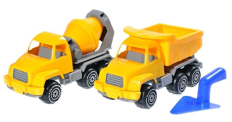 Plasto, zestaw murarza: betoniarka, wywrotka, kielnia