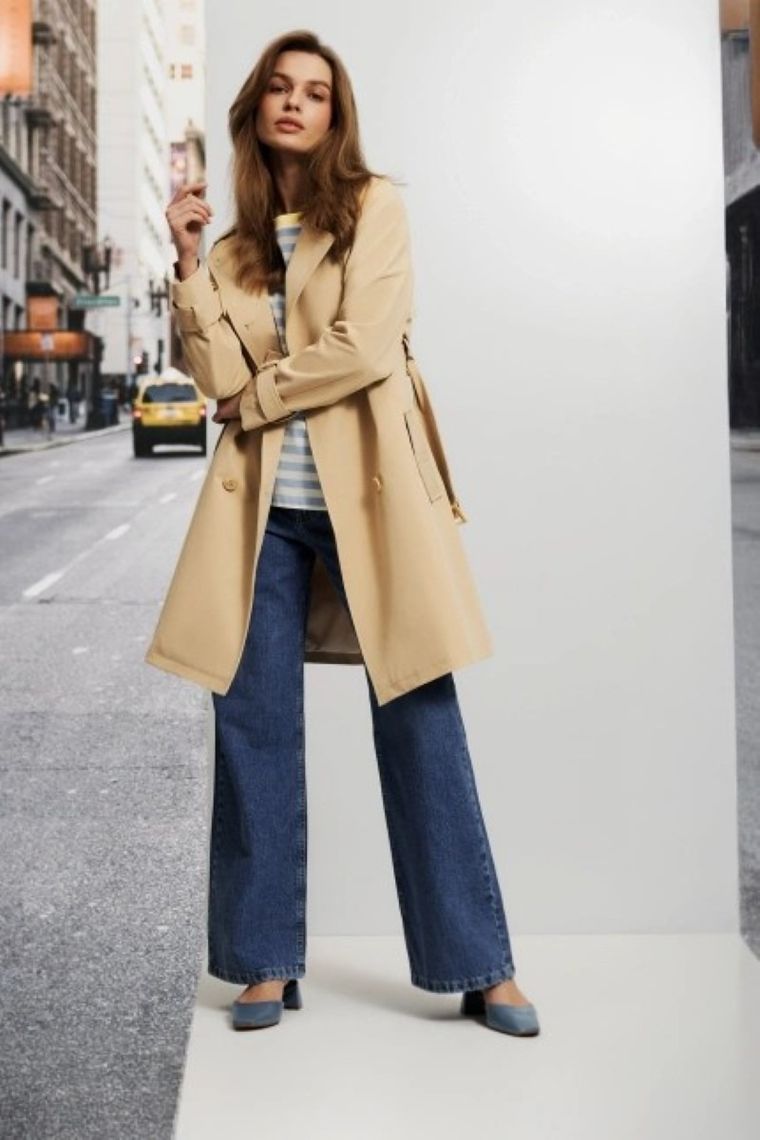 Płaszcz damski, beżowy, Moodo