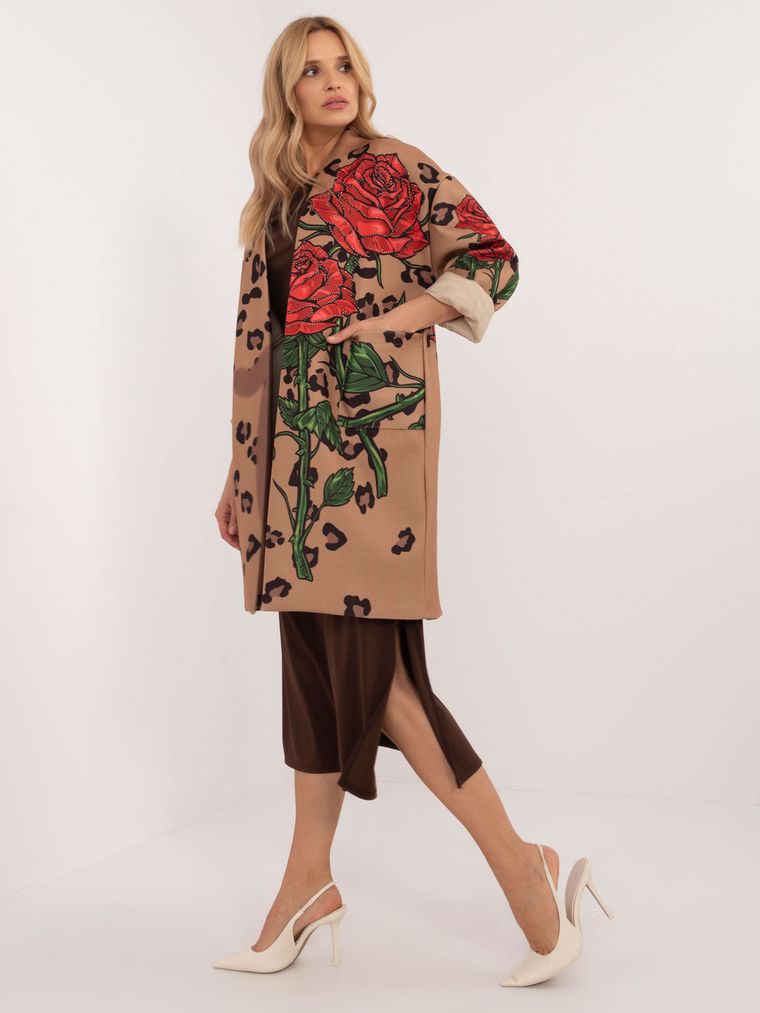 Płaszcz damski, brązowy, Italy Moda