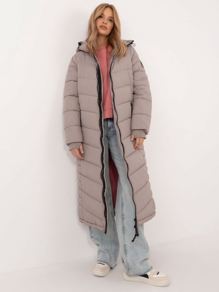 Płaszcz damski z kapturem, beżowy, Sublevel