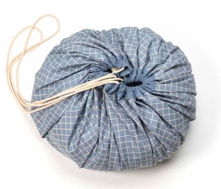 Play&Go, worek na zabawki i mata do zabawy, Organic Grid Blue, 140 cm