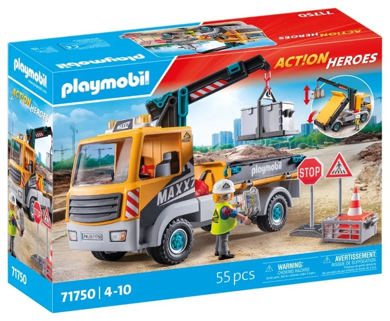 Playmobil, Action Heroes, Ciężarówka budowlana z dźwigiem, 71750