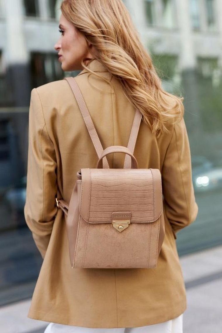 Plecak, beżowy, skóra ekologiczna, Peterson