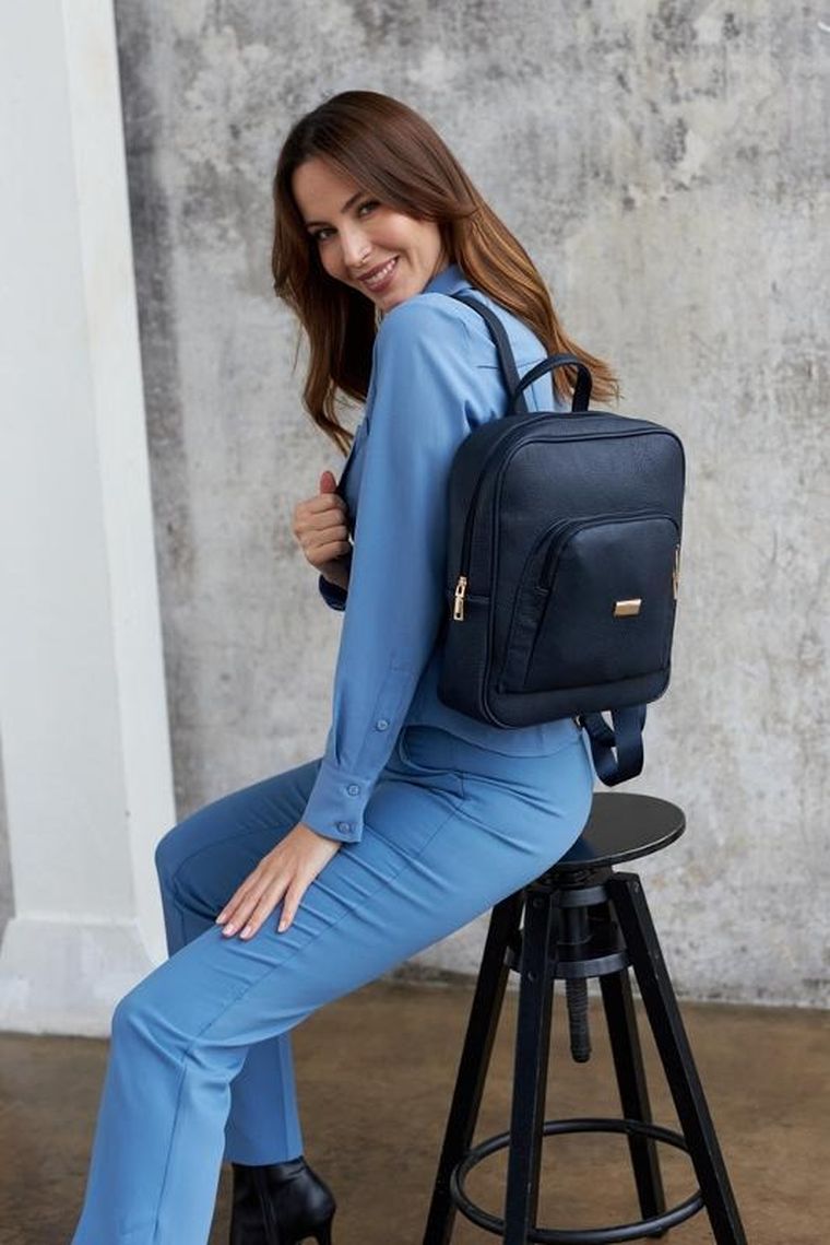 Plecak damski, granatowy, skóra ekologiczna, Peterson