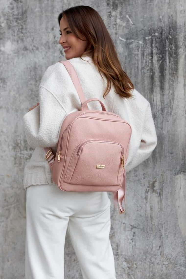 Plecak damski, różowy, skóra ekologiczna, Peterson