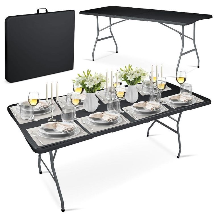 Plonos, stół cateringowy ogrodowy składany, czarny, 180 cm