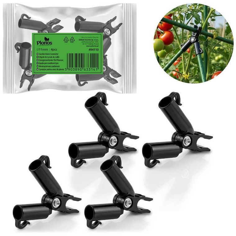 Plonos, złączki do tyczek, czarne, 11 mm, typu A, 4 szt., PL-941