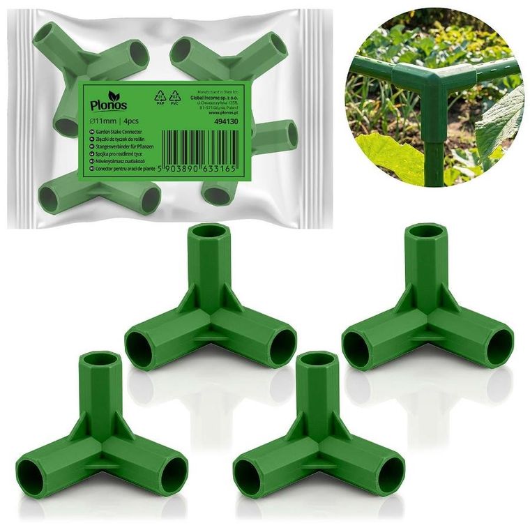 Plonos, złączki do tyczek, zielone, 11 mm, typu 3, 4 szt, PL-941
