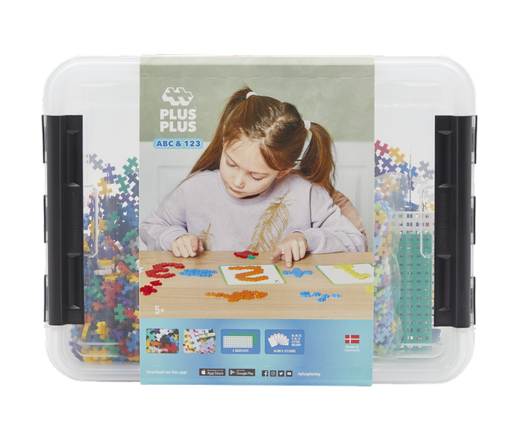 Plus-Plus, Learn to build, ABC 123, mini klocki, mix, 2000 szt., zestaw z płytkami i kartami pracy