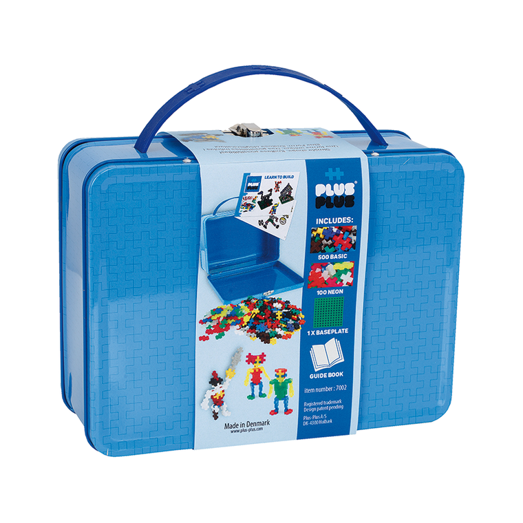 Plus-Plus, Mini, zestaw: 500 klocków podstawowych, 100 klocków neonowych, walizka