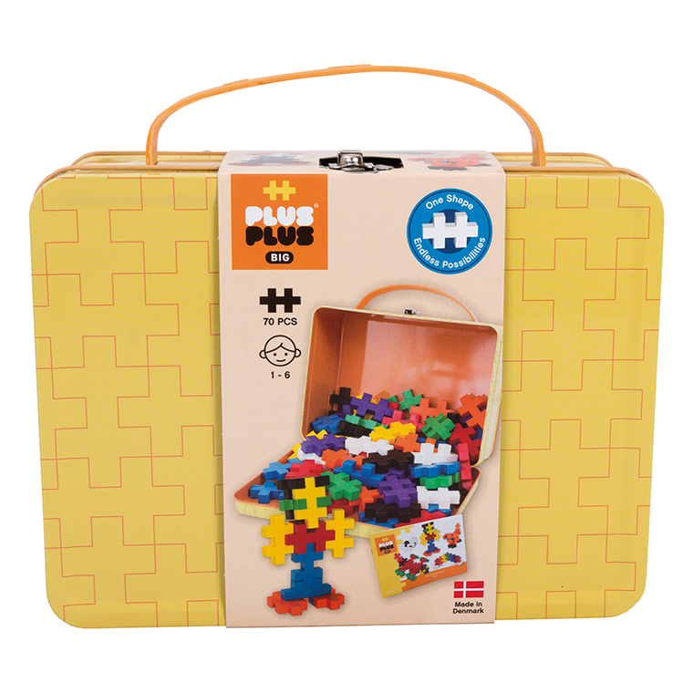 Plus-Plus, Walizeczka Big, metalowa walizeczka, żółta, klocki, 70 elementów