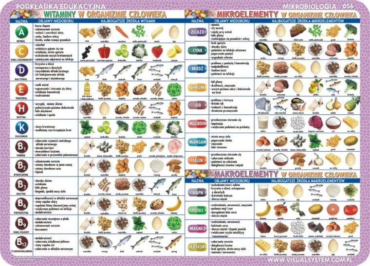 Podkładka na biurko, mata, dwustronna, Człowiek: witaminy, mikro- i makroelementy, układ pokarmowy, żyty