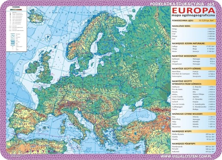 Podkładka na biurko, mata, dwustronna, mapy Europy: fizyczna, polityczna