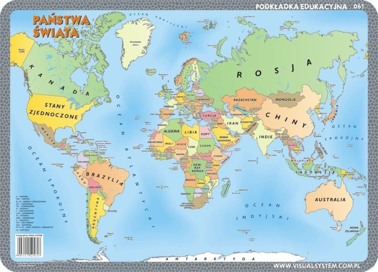 Podkładka na biurko, mata, dwustronna, Państwa świata: flagi, stolice, powierzchnia, ludność