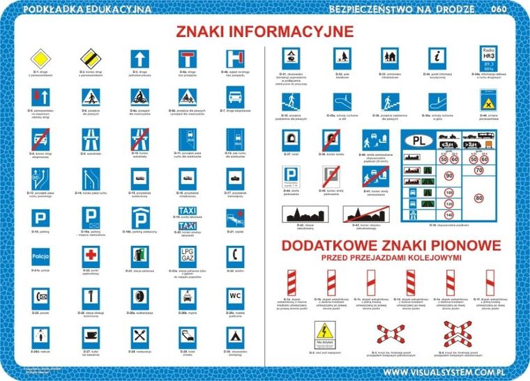 Podkładka na biurko, mata, dwustronna, Znaki drogowe: informacyjne, poziome, sygnały świetlne