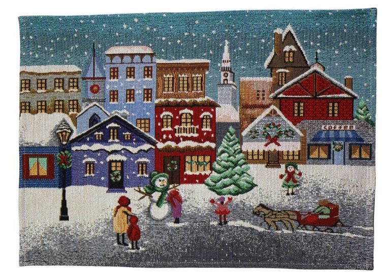 Podkładka ze świątecznym wzorem, domki niebieskie, 33-48 cm