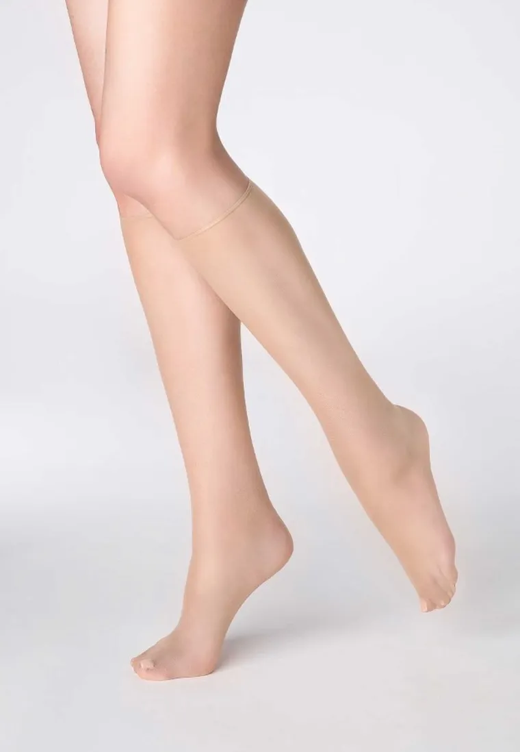 Podkolanówki damskie, ufki, beżowe, 15 DEN, zestaw, 2 szt., Marilyn