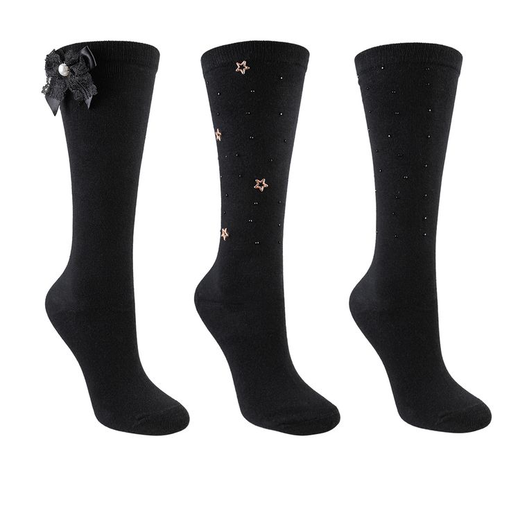 Podkolanówki dziewczęce, czarne, zestaw, 3 szt., Be Snazzy