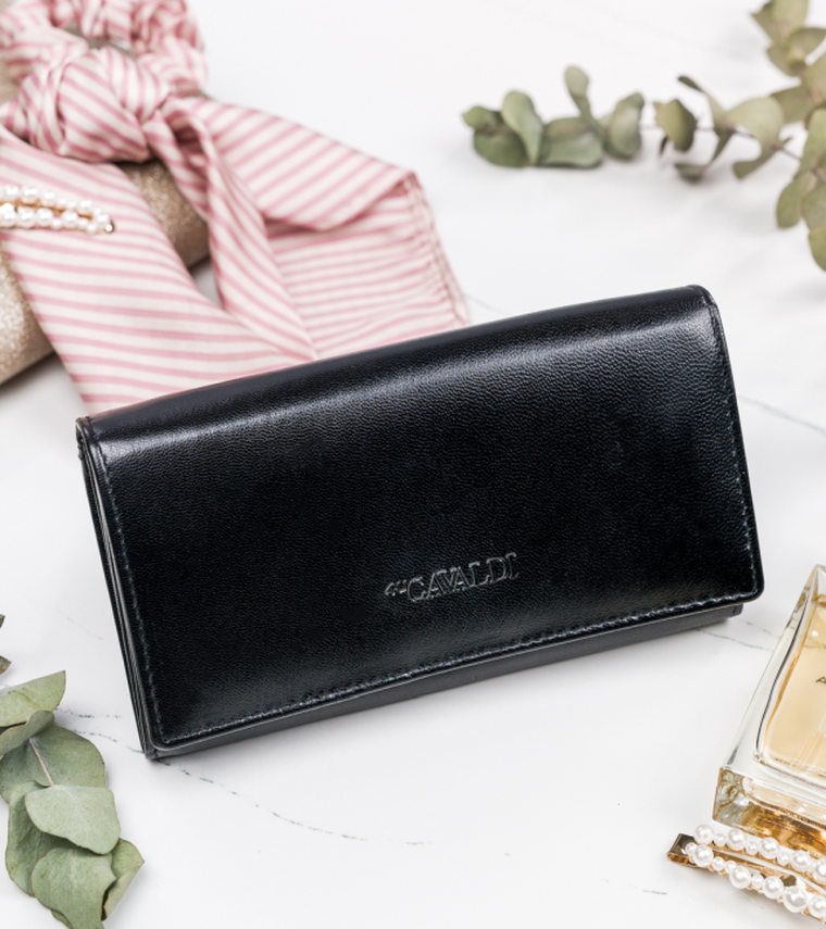 Podłużny portfel damski z bydlęcej skóry naturalnej, Cavaldi