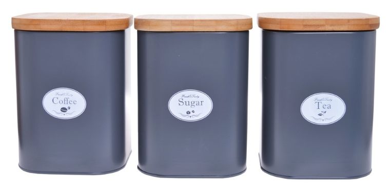 Pojemniki z bambusową pokrywką, szare, 3 szt.