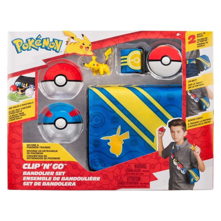 Pokemon, Clip 'N' Go Bandolier Set, Pikachu, pas trenera, zestaw z torbą i figurką