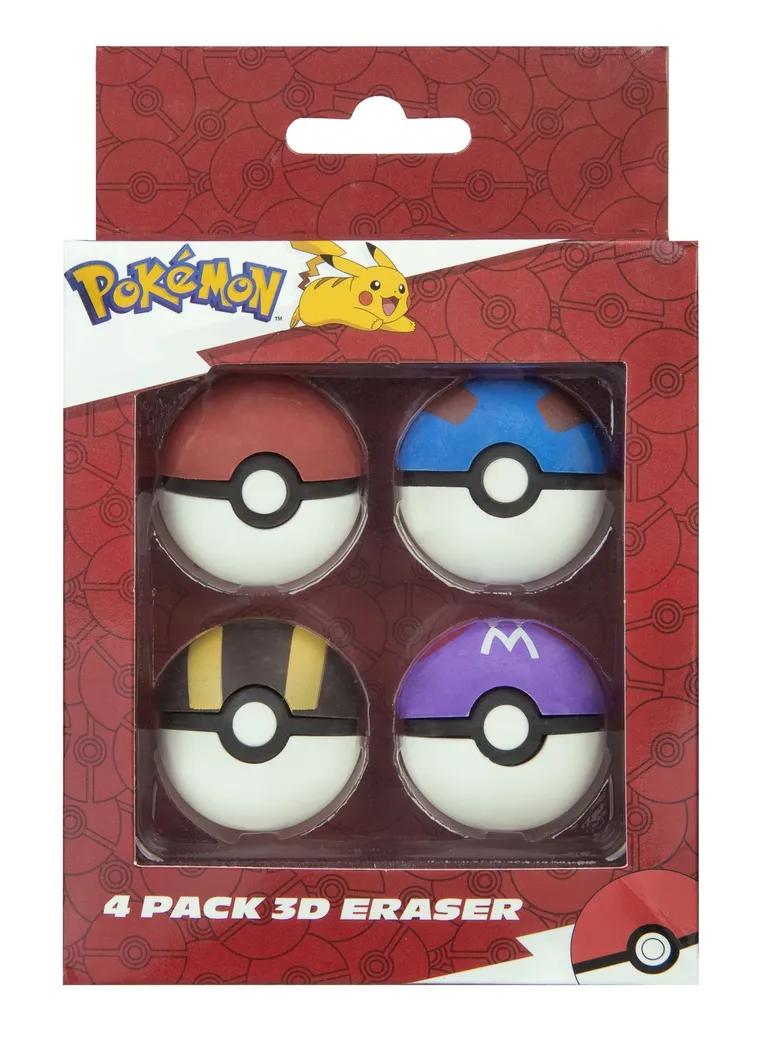 Pokemon, gumki do ścierania 3D, pokeball, 4 szt.